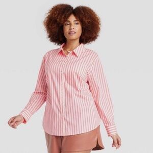Women's A New Day Small‎ Slim Fit Striped Boyfriend Tailored Button Down Shirt